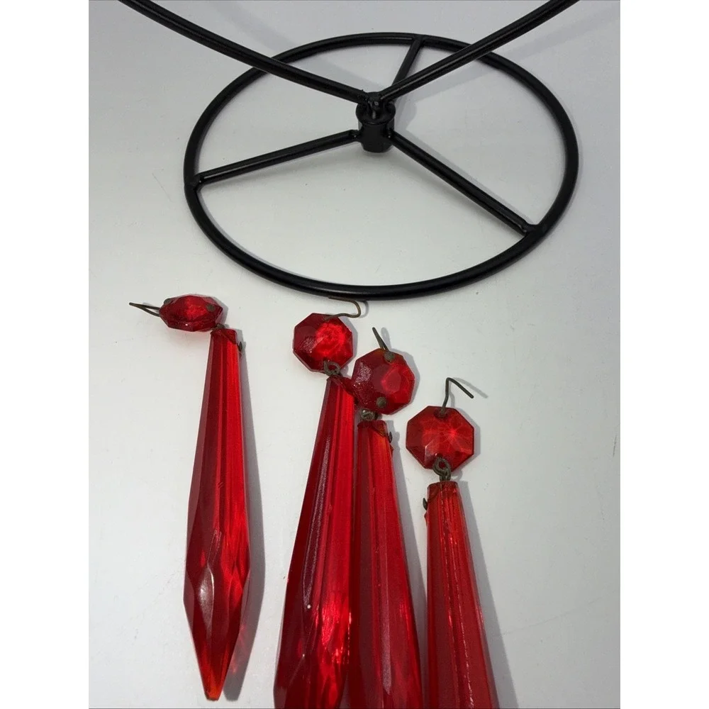 Victorian Antique Lot Of 5 RUBY RED Spear Prisms 3 3/4